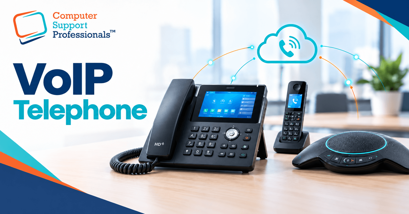 VoIP Telephone desk, cordless and conference units