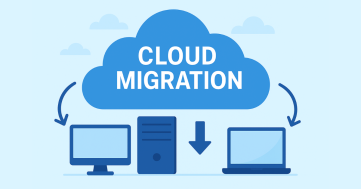 Cloud Migration illustration showing data movement from on-premises systems to cloud infrastructure.