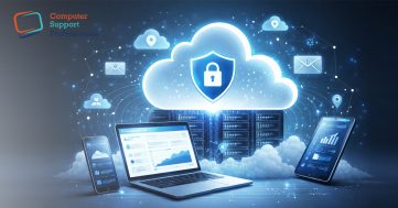 Cloud application architecture showing secure data access and scalable cloud infrastructure