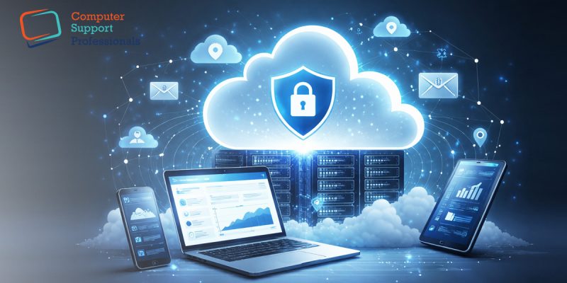 Cloud application architecture showing secure data access and scalable cloud infrastructure