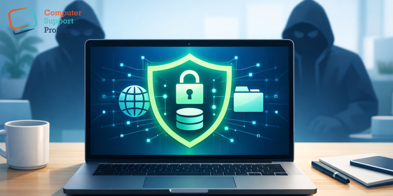 Cybersecurity best practices for businesses in 2026 with secure data protection concept