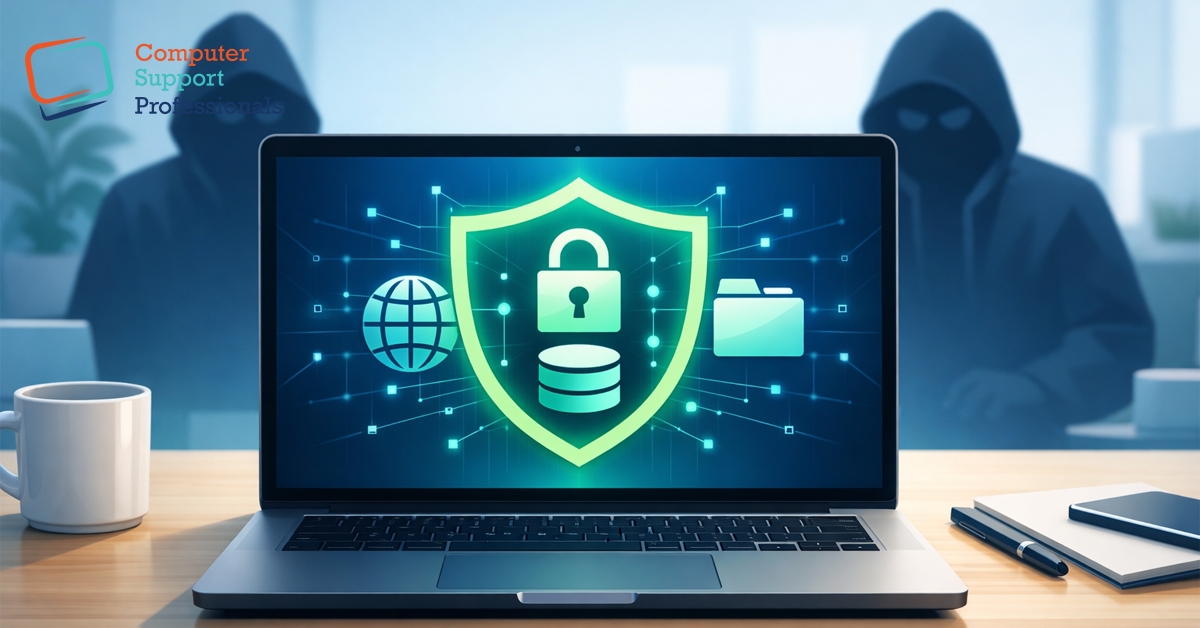 Cybersecurity best practices for businesses in 2026 with secure data protection concept