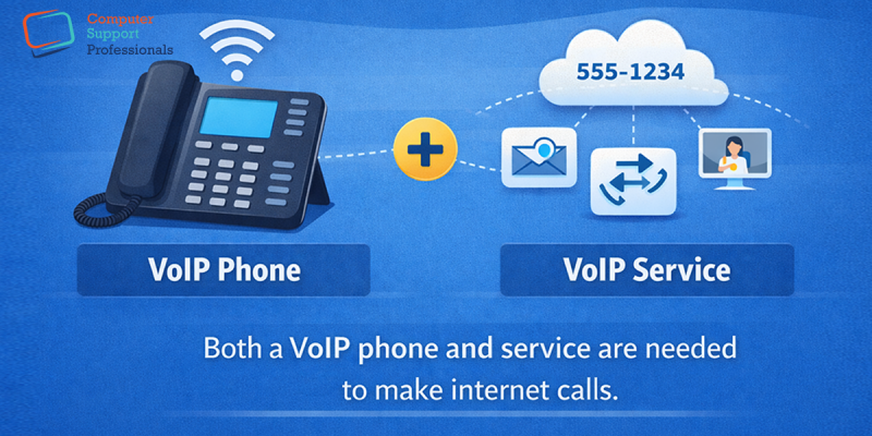 VoIP phones and services working together for internet calls.