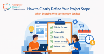 Checklist for defining project scope in web development services.