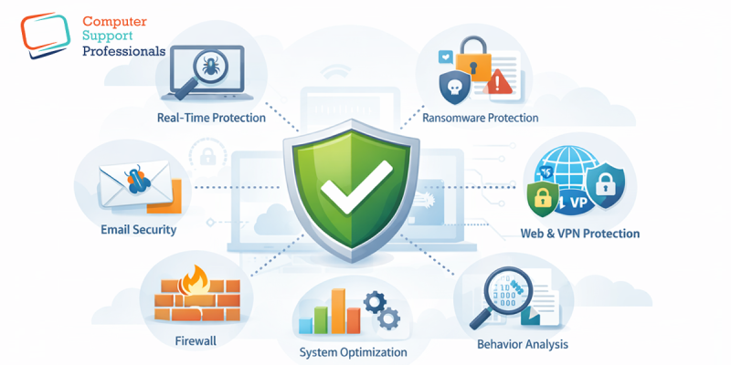 Antivirus Virus Protection shield with security icons